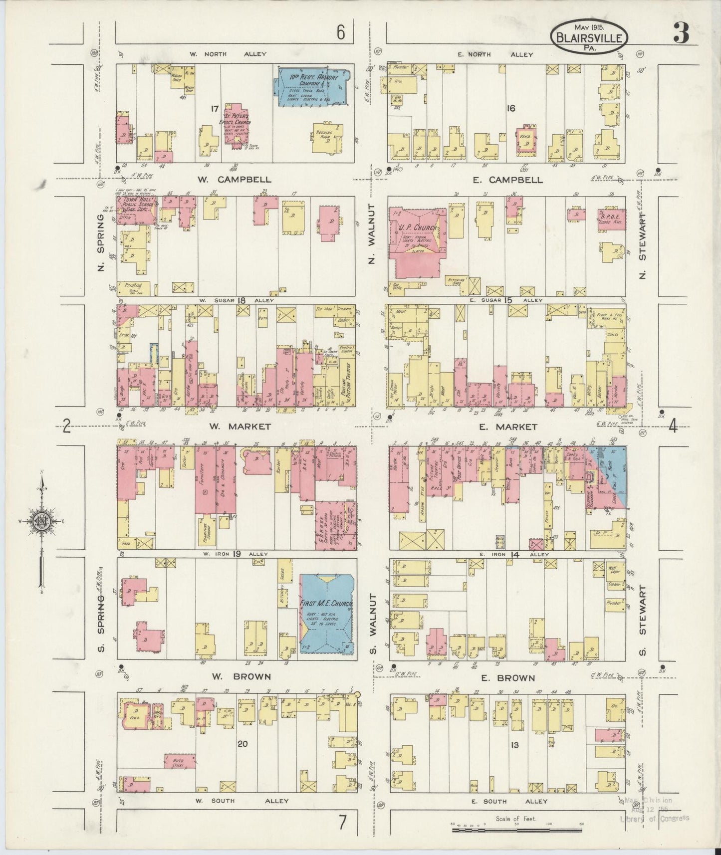 Sanborn Fire Insurance Map from Blairsville, Indiana County, Pennsylvania (1915), Sheet #0003 - Historic Sanborn Fire Insurance Map Print, vintage old map wall art, antique decor, genealogy gift, Blairsville Indiana map