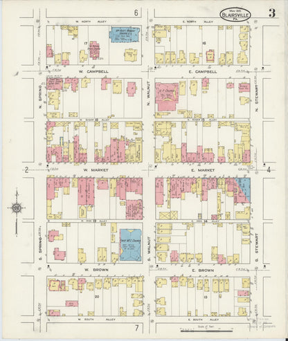 Sanborn Fire Insurance Map from Blairsville, Indiana County, Pennsylvania (1915), Sheet #0003 - Historic Sanborn Fire Insurance Map Print, vintage old map wall art, antique decor, genealogy gift, Blairsville Indiana map