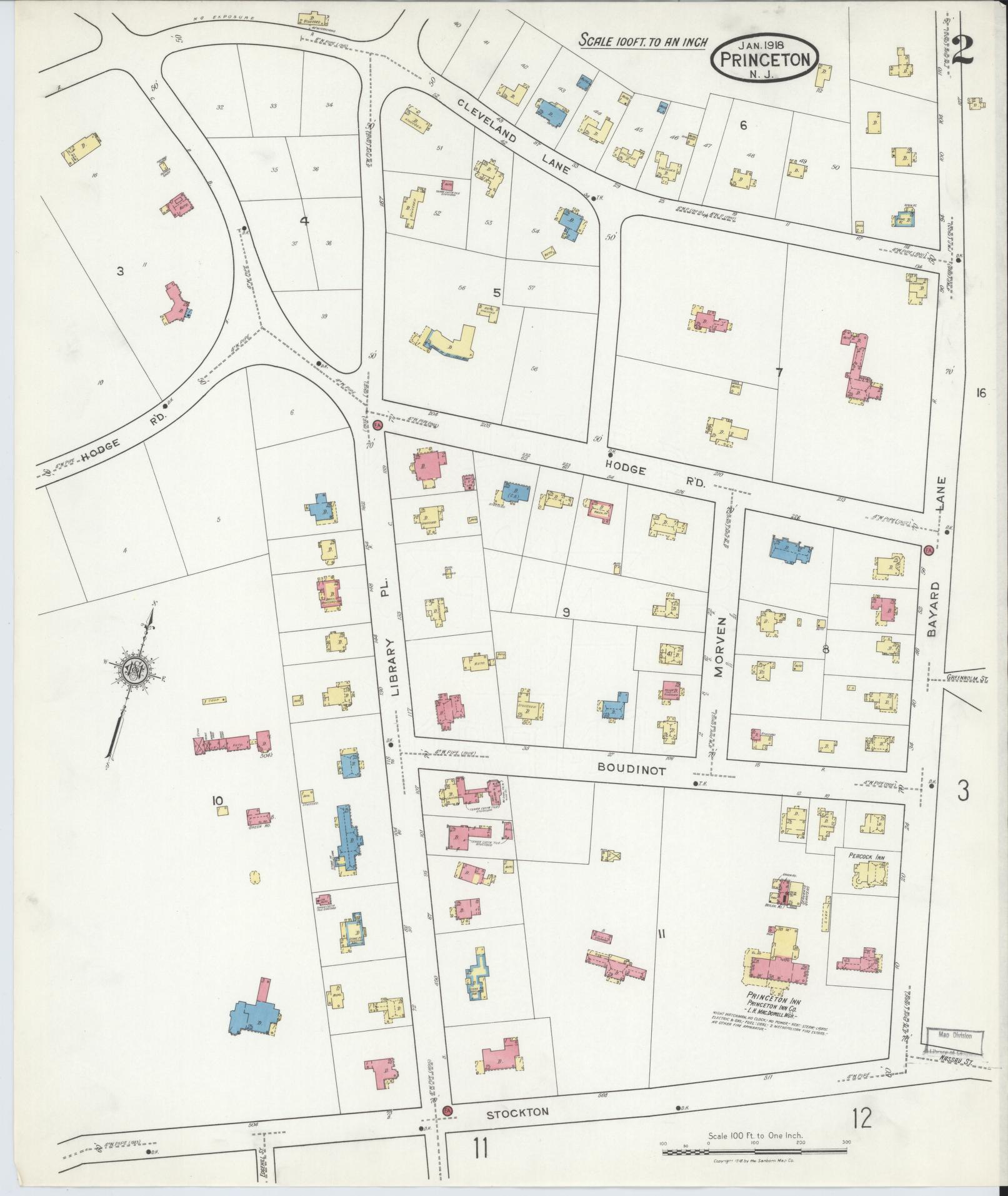 Sanborn Fire Insurance Map from Princeton, Mercer County, New Jersey (1918), Sheet #0002 - Historic Sanborn Fire Insurance Map Print, vintage old map wall art, antique decor, genealogy gift, New Jersey New Jersey map