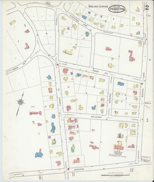 Sanborn Fire Insurance Map from Princeton, Mercer County, New Jersey (1918), Sheet #0002 - Historic Sanborn Fire Insurance Map Print, vintage old map wall art, antique decor, genealogy gift, New Jersey New Jersey map