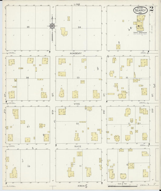 Sanborn Fire Insurance Map from Searcy, White County, Arkansas (1913), Sheet #0002 - Historic Sanborn Fire Insurance Map Print, vintage old map wall art, antique decor, genealogy gift, Arkansas Arkansas map