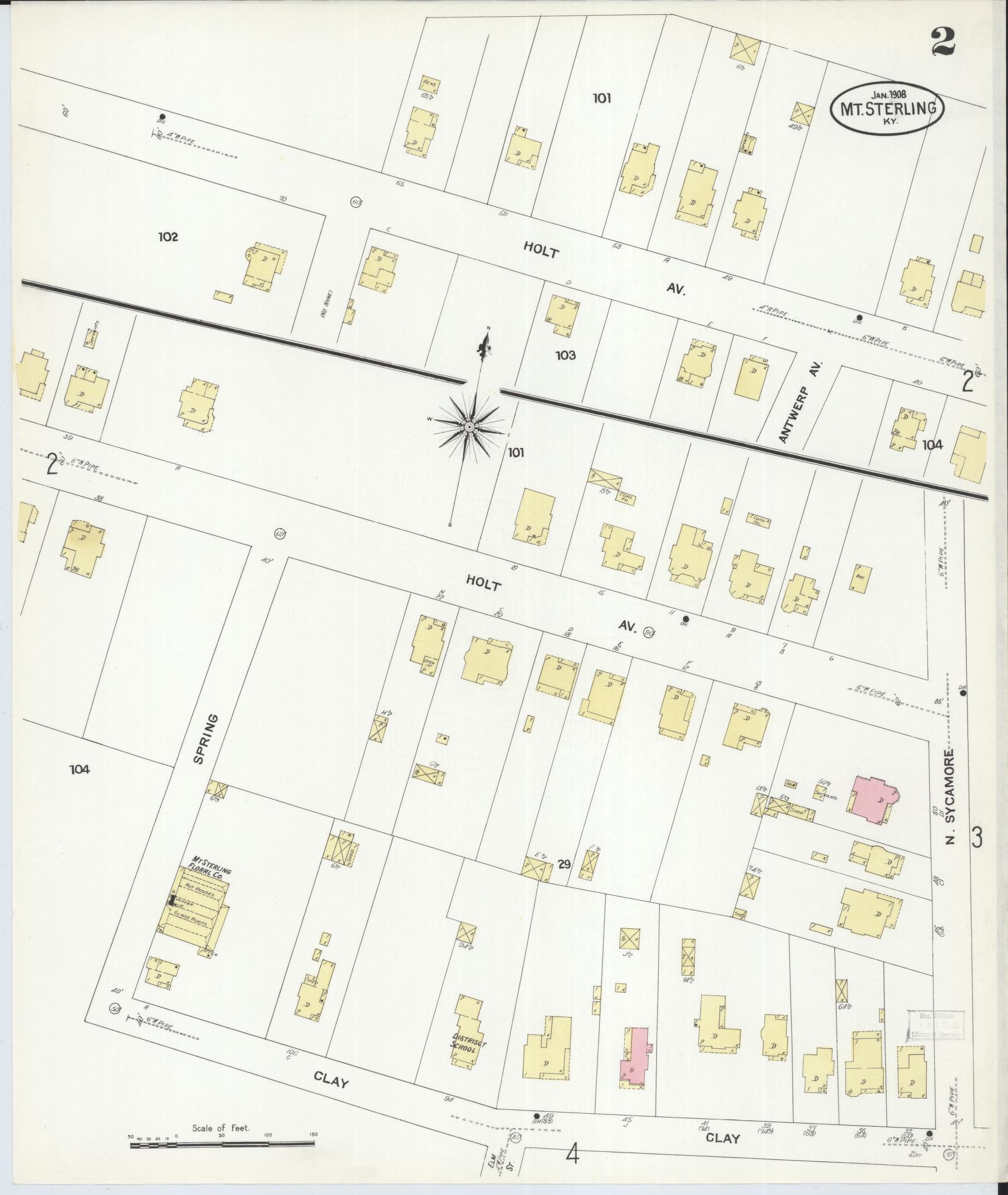 Sanborn Fire Insurance Map from Mount Sterling, Montgomery County, Kentucky (1908), Sheet #0002 - Complete Map Set gallery image, historic Sanborn map, vintage wall art, Kentucky Kentucky