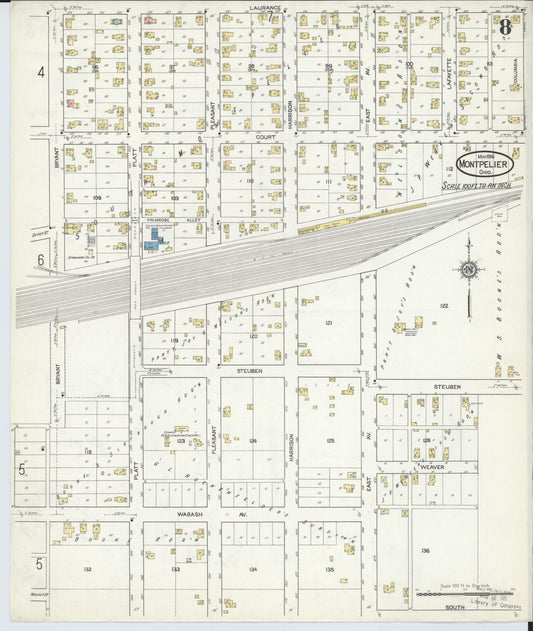 Sanborn Fire Insurance Map from Montpelier, Williams County, Ohio (1916), Sheet #0008 - Historic Sanborn Fire Insurance Map Print, vintage old map wall art, antique decor, genealogy gift, Ohio Ohio map