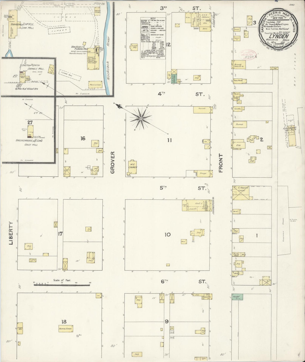 Sanborn Fire Insurance Map from Lynden, Whatcom County, Washington (1891), Sheet #0001 - Historic Sanborn Fire Insurance Map Print, vintage old map wall art, antique decor, genealogy gift, Washington Washington map