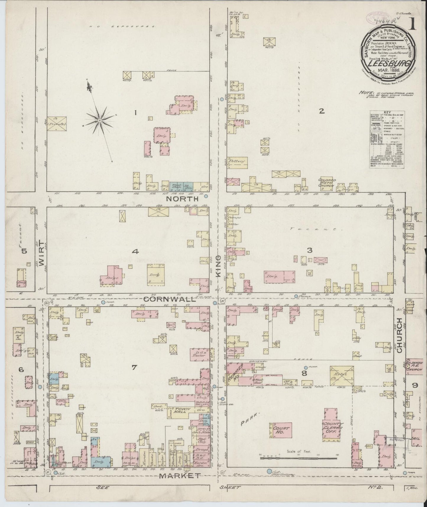 Sanborn Fire Insurance Map from Leesburg, Loudoun County, Virginia. (1886) – Historic Sanborn Fire Insurance Map Print
