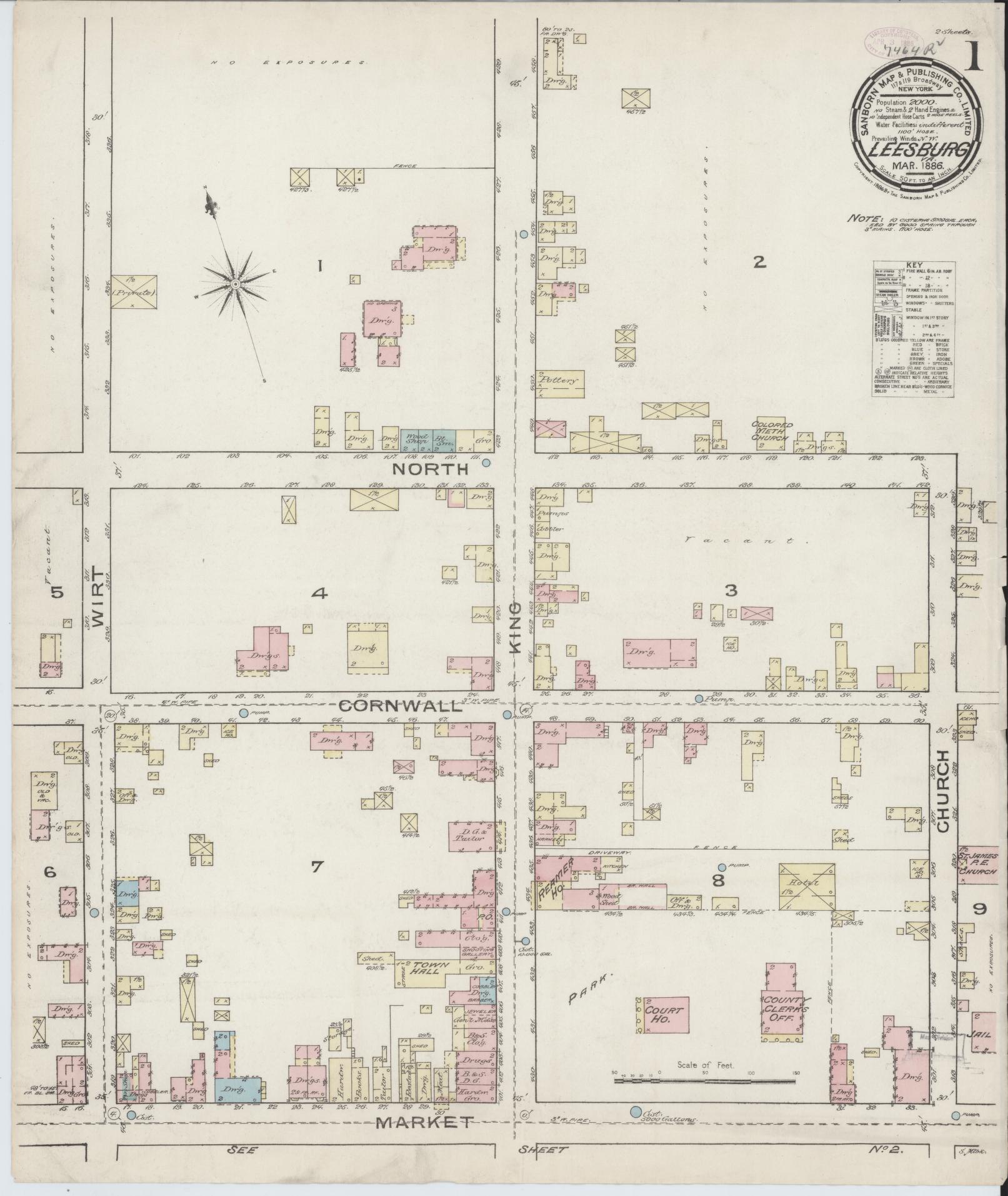 Sanborn Fire Insurance Map from Leesburg, Loudoun County, Virginia. (1886) – Historic Sanborn Fire Insurance Map Print