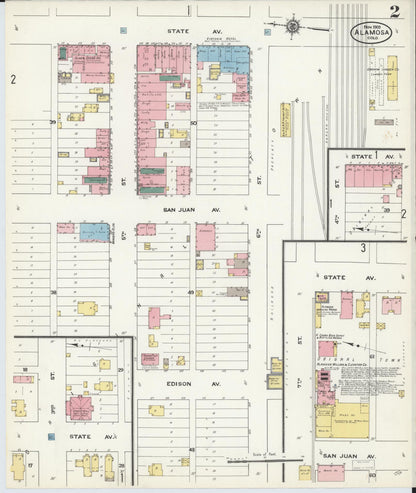 Sanborn Fire Insurance Map from Alamosa, Alamosa County, Colorado (1909), Sheet #0002 - Complete Map Set gallery image, historic Sanborn map, vintage wall art, Colorado Colorado