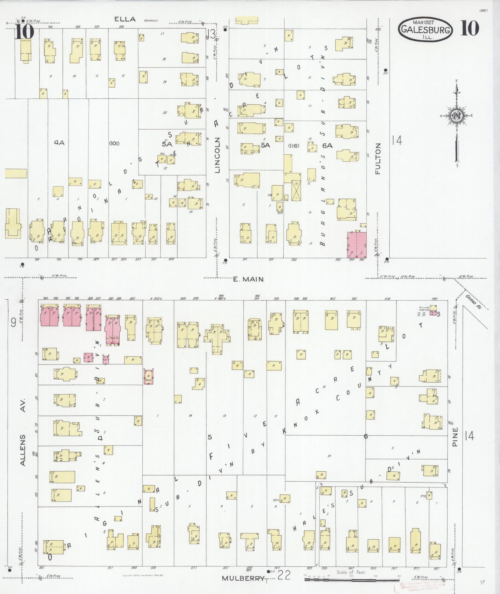 Sanborn Fire Insurance Map from Galesburg, Knox County, Illinois (1927), Sheet #0010 - Complete Map Set gallery image, historic Sanborn map, vintage wall art, Illinois Illinois