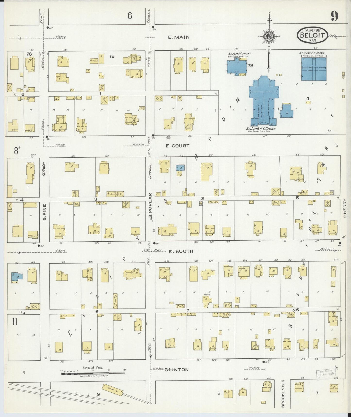 Sanborn Fire Insurance Map from Beloit, Mitchell County, Kansas (1917), Sheet #0009 - Historic Sanborn Fire Insurance Map Print, vintage old map wall art, antique decor, genealogy gift, Kansas Kansas map