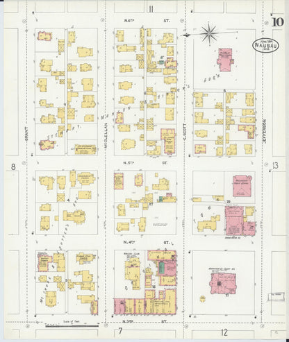 Sanborn Fire Insurance Map from Wausau, Marathon County, Wisconsin (1904), Sheet #0010 - Historic Sanborn Fire Insurance Map Print, vintage old map wall art, antique decor, genealogy gift, Wisconsin Wisconsin map