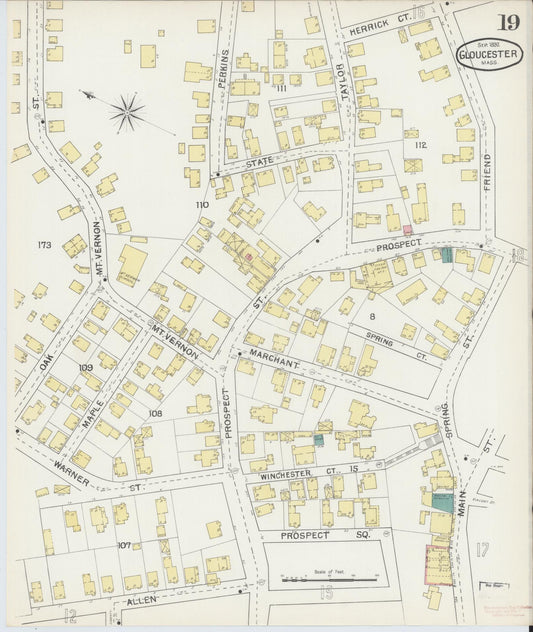 Sanborn Fire Insurance Map from Gloucester, Essex County, Massachusetts (1892), Sheet #0019 - Historic Sanborn Fire Insurance Map Print, vintage old map wall art, antique decor, genealogy gift, Massachusetts Massachusetts map