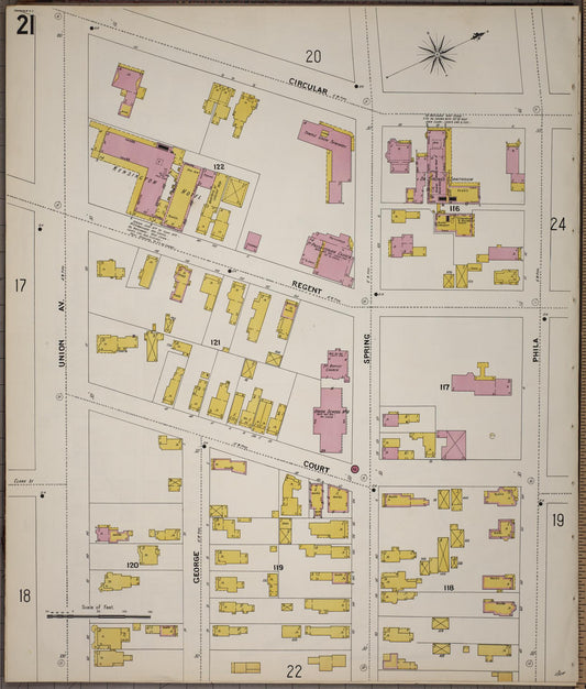 Sanborn Fire Insurance Map from Saratoga, Saratoga County, New York (1900), Sheet #0021 - Historic Sanborn Fire Insurance Map Print, vintage old map wall art, antique decor, genealogy gift, New York New York map