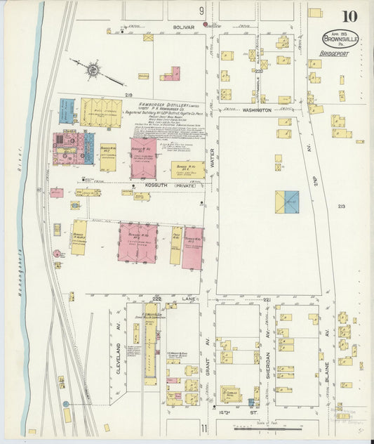 Sanborn Fire Insurance Map from Brownsville, Fayette County, Pennsylvania (1913), Sheet #0010 - Historic Sanborn Fire Insurance Map Print, vintage old map wall art, antique decor, genealogy gift, Pennsylvania Pennsylvania map