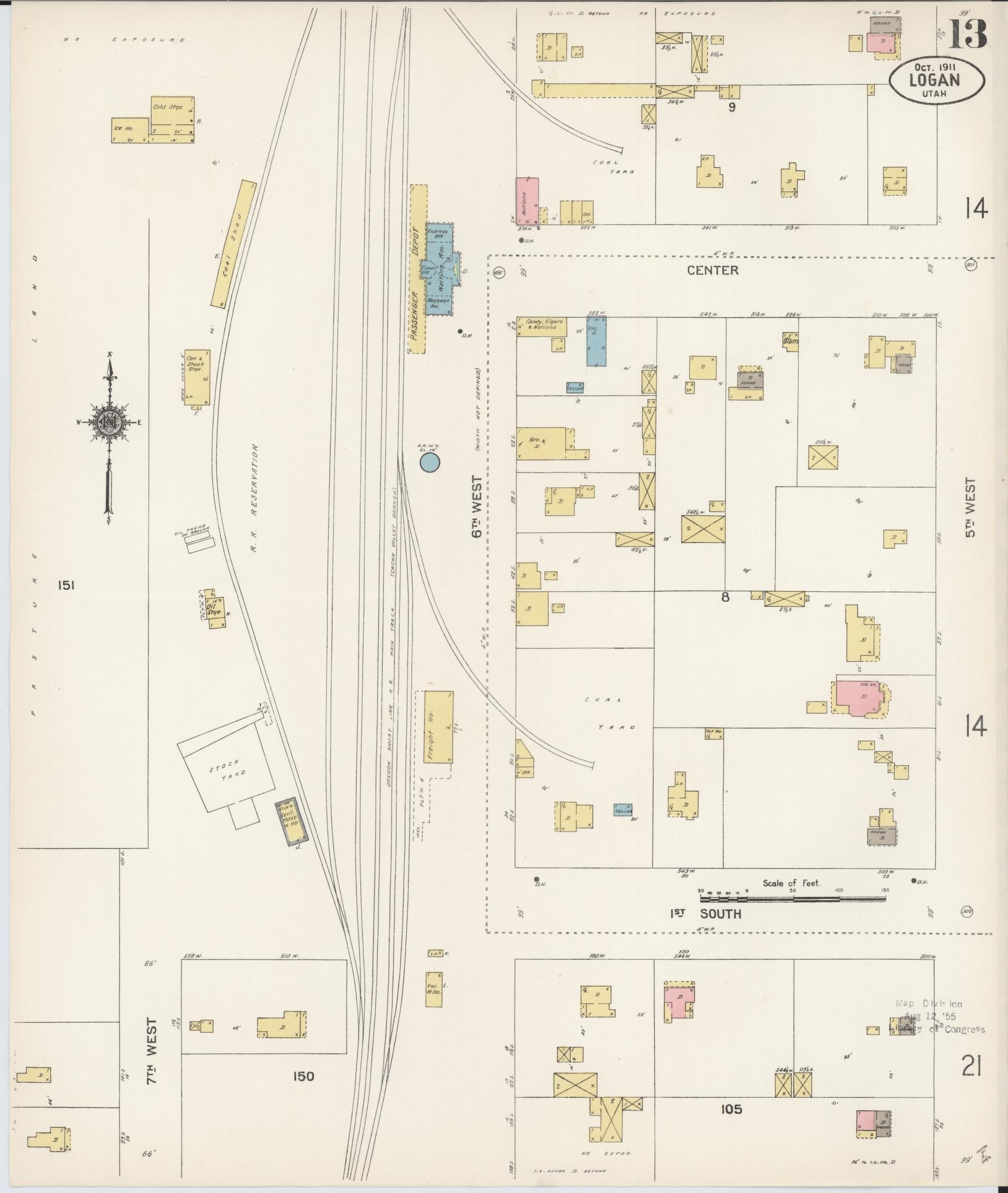 Sanborn Fire Insurance Map from Logan, Cache County, Utah (1911), Sheet #0013 - Historic Sanborn Fire Insurance Map Print, vintage old map wall art, antique decor, genealogy gift, Utah Utah map