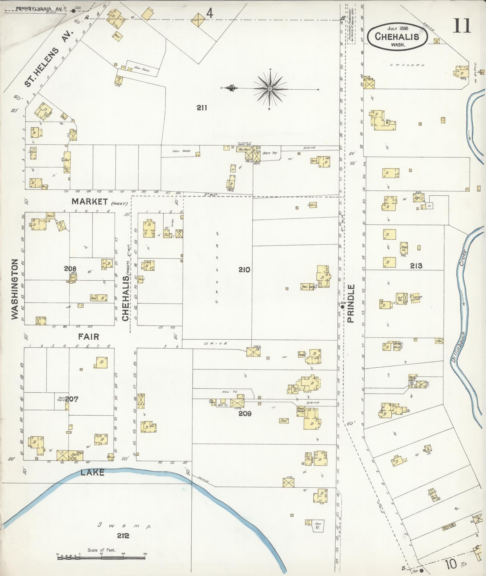 Sanborn Fire Insurance Map from Chehalis, Lewis County, Washington (1896), Sheet #0011 - Complete Map Set gallery image, historic Sanborn map, vintage wall art, Washington Washington