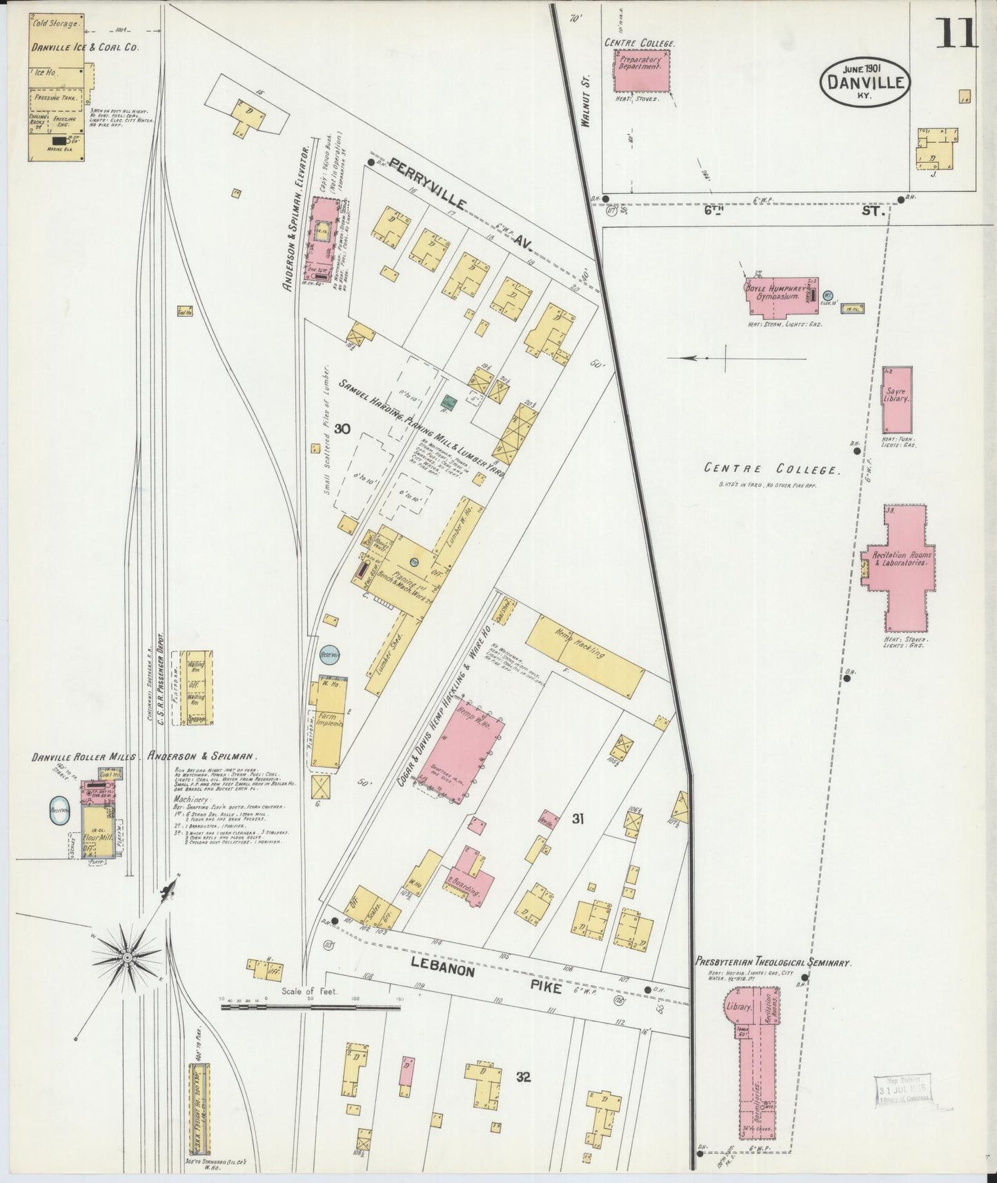Sanborn Fire Insurance Map from Danville, Boyle County, Kentucky (1901), Sheet #0011 - Complete Map Set gallery image, historic Sanborn map, vintage wall art, Kentucky Kentucky