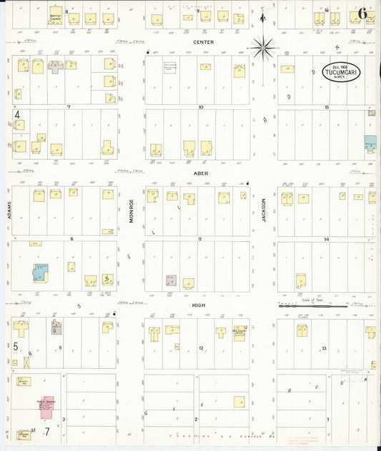 Sanborn Fire Insurance Map from Tucumcari, Quay County, New Mexico (1908), Sheet #0006 - Historic Sanborn Fire Insurance Map Print, vintage old map wall art, antique decor, genealogy gift, New Mexico New Mexico map