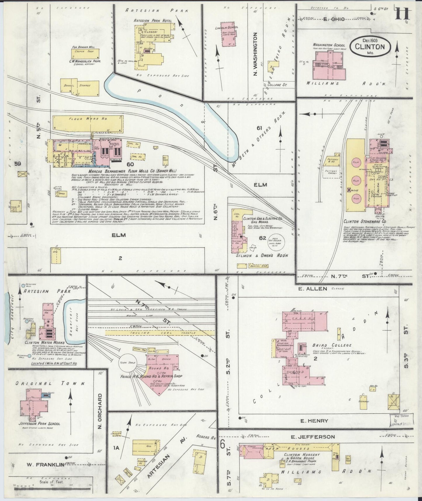 Sanborn Fire Insurance Map from Clinton, Henry County, Missouri (1909), Sheet #0011 - Historic Sanborn Fire Insurance Map Print, vintage old map wall art, antique decor, genealogy gift, Missouri Missouri map