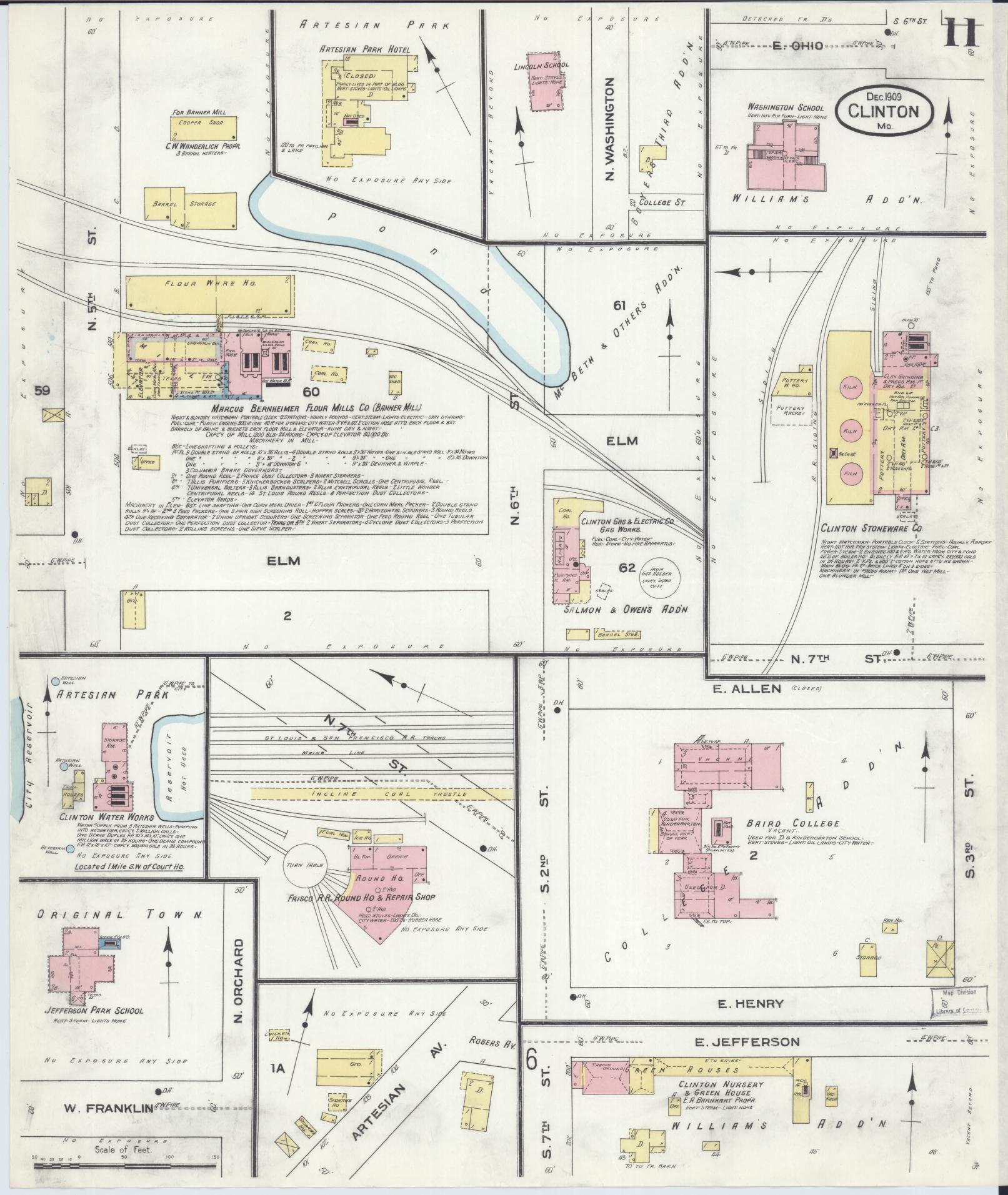 Sanborn Fire Insurance Map from Clinton, Henry County, Missouri (1909), Sheet #0011 - Historic Sanborn Fire Insurance Map Print, vintage old map wall art, antique decor, genealogy gift, Missouri Missouri map