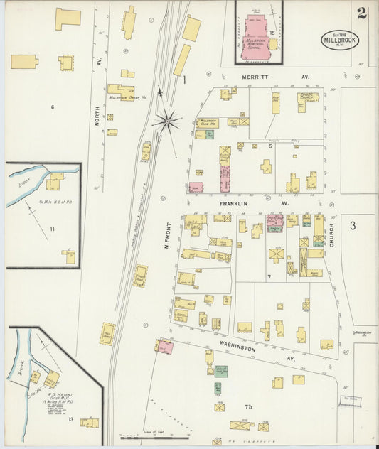Sanborn Fire Insurance Map from Millbrook, Dutchess County, New York (1898), Sheet #0002 - Historic Sanborn Fire Insurance Map Print, vintage old map wall art, antique decor, genealogy gift, New York New York map