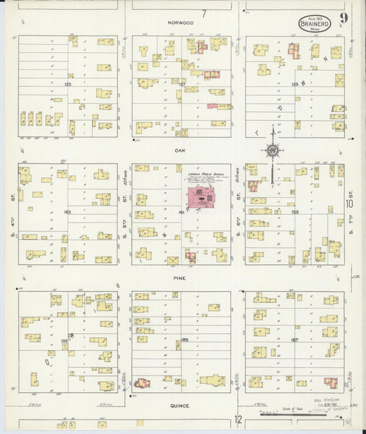 Sanborn Fire Insurance Map from Brainerd, Crow Wing County, Minnesota (1913), Sheet #0009 - Historic Sanborn Fire Insurance Map Print, vintage old map wall art, antique decor, genealogy gift, Minnesota Minnesota map