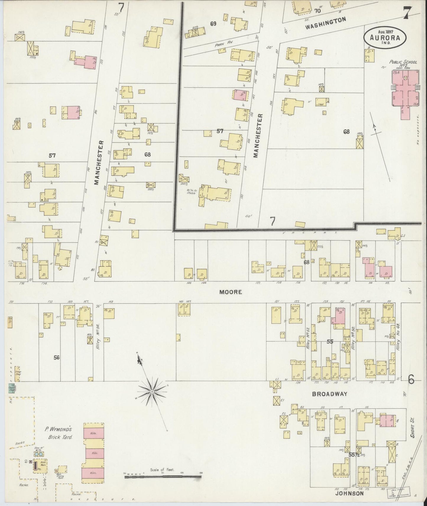 Sanborn Fire Insurance Map from Aurora, Dearborn County, Indiana (1897), Sheet #0007 - Complete Map Set gallery image, historic Sanborn map, vintage wall art, Indiana Indiana