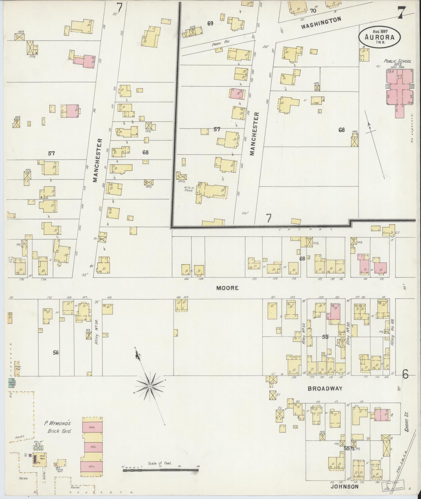 Sanborn Fire Insurance Map from Aurora, Dearborn County, Indiana (1897), Sheet #0007 - Complete Map Set gallery image, historic Sanborn map, vintage wall art, Indiana Indiana