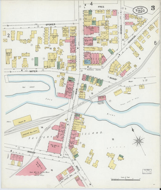 Sanborn Fire Insurance Map from Saco, York County, Maine (1901), Sheet #0003 - Historic Sanborn Fire Insurance Map Print, vintage old map wall art, antique decor, genealogy gift, Maine Maine map