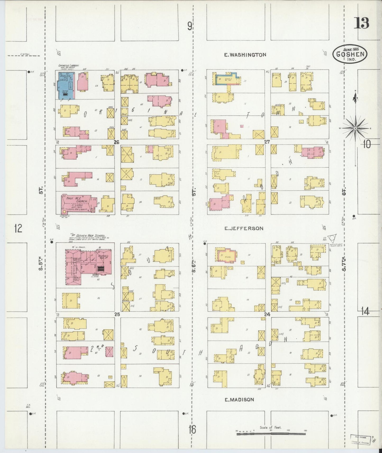 Sanborn Fire Insurance Map from Goshen, Elkhart County, Indiana (1905), Sheet #0013 - Complete Map Set gallery image, historic Sanborn map, vintage wall art, Indiana Indiana