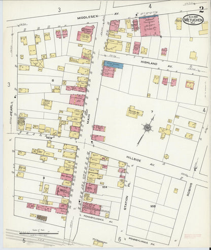 Sanborn Fire Insurance Map from Metuchen, Middlesex County, New Jersey (1920), Sheet #0002 - Historic Sanborn Fire Insurance Map Print, vintage old map wall art, antique decor, genealogy gift, New Jersey New Jersey map