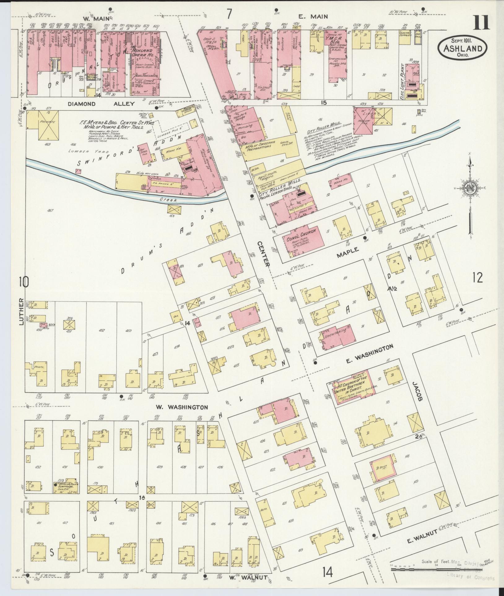 Sanborn Fire Insurance Map from Ashland, Ashland County, Ohio (1911), Sheet #0011 - Complete Map Set gallery image, historic Sanborn map, vintage wall art, Ohio Ohio