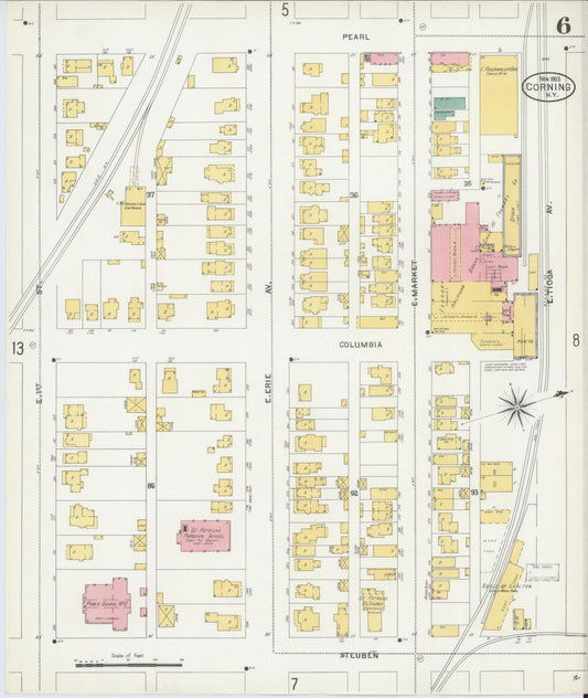 Sanborn Fire Insurance Map from Corning, Steuben County, New York (1903), Sheet #0006 - Historic Sanborn Fire Insurance Map Print, vintage old map wall art, antique decor, genealogy gift, New York New York map