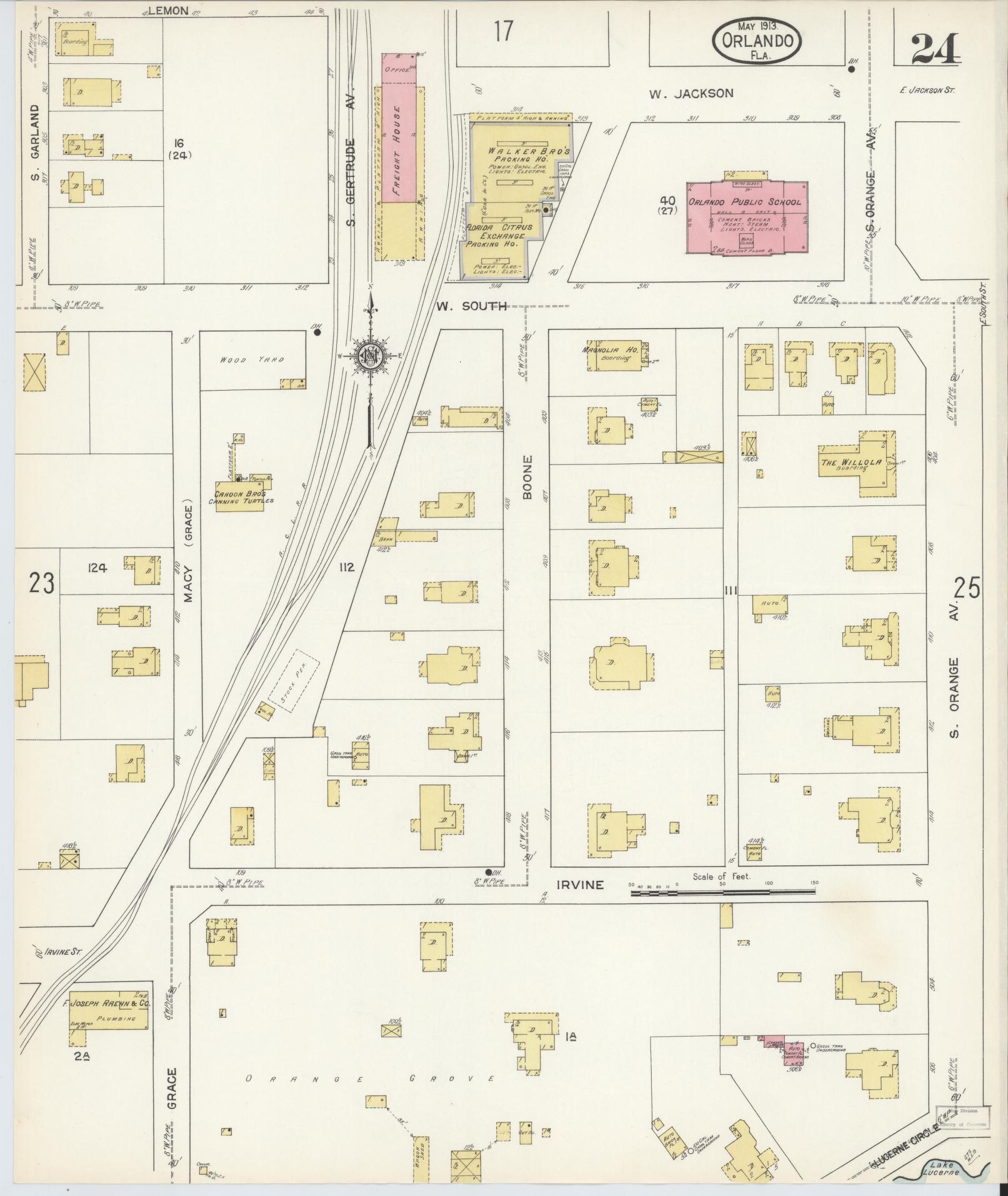 Sanborn Fire Insurance Map from Orlando, Orange County, Florida (1913), Sheet #0024 - Historic Sanborn Fire Insurance Map Print, vintage old map wall art, antique decor, genealogy gift, Florida Florida map