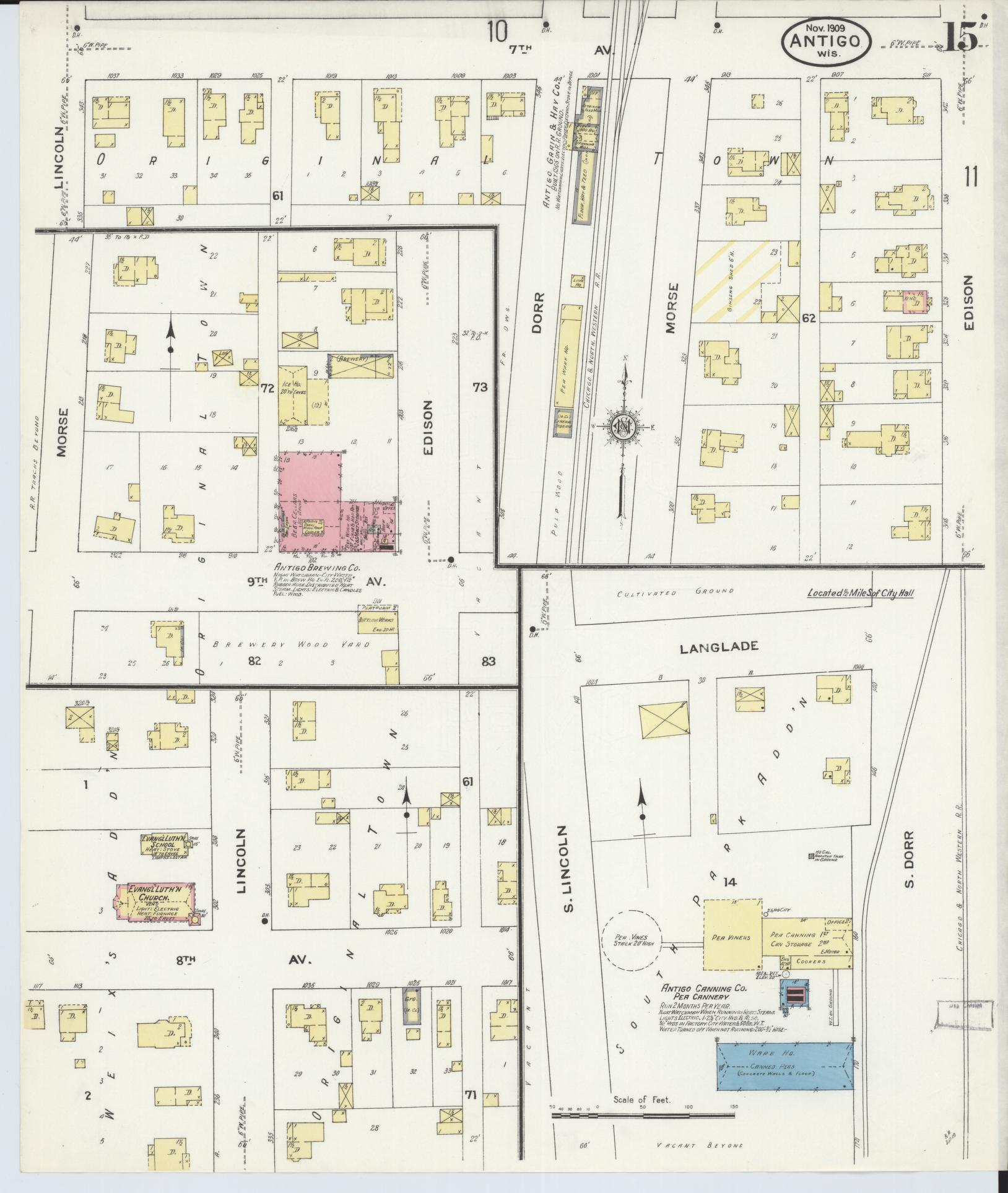 Sanborn Fire Insurance Map from Antigo, Langlade County, Wisconsin (1909), Sheet #0015 - Complete Map Set gallery image, historic Sanborn map, vintage wall art, Wisconsin Wisconsin