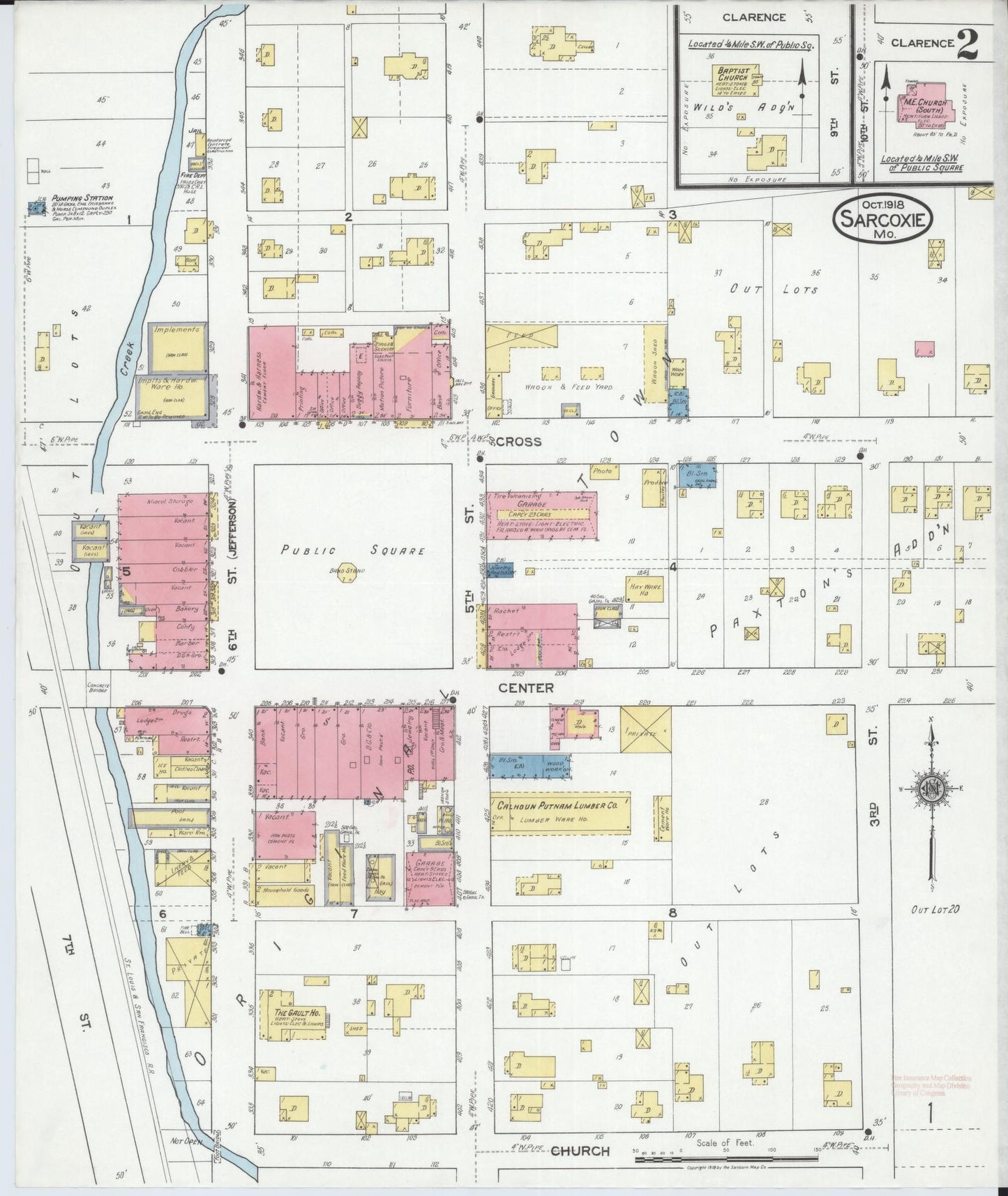 Sanborn Fire Insurance Map from Sarcoxie, Jasper County, Missouri (1918), Sheet #0002 - Historic Sanborn Fire Insurance Map Print, vintage old map wall art, antique decor, genealogy gift, Missouri Missouri map
