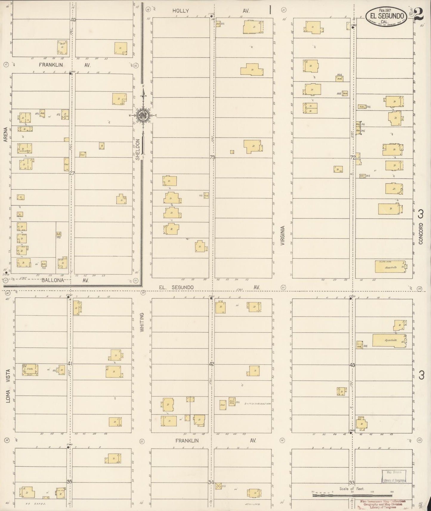 Sanborn Fire Insurance Map from El Segundo, Los Angeles County, California (1917), Sheet #0002 - Complete Map Set gallery image, historic Sanborn map, vintage wall art, California California