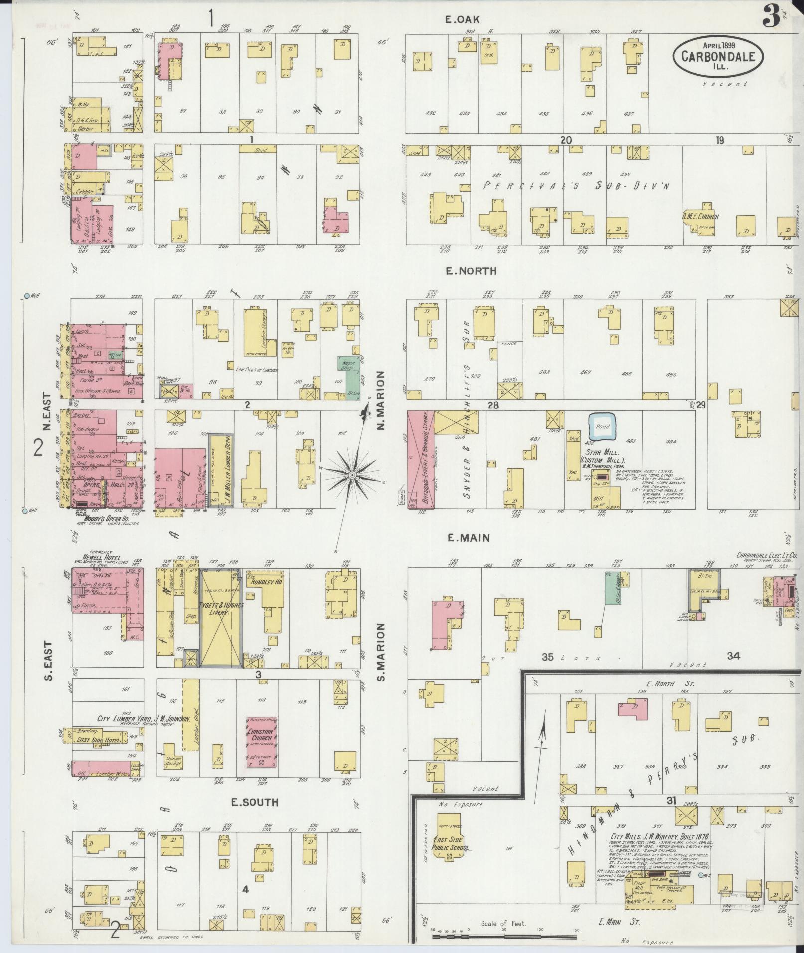 Sanborn Fire Insurance Map from Carbondale, Jackson County, Illinois (1899), Sheet #0003 - Complete Map Set gallery image, historic Sanborn map, vintage wall art, Illinois Illinois