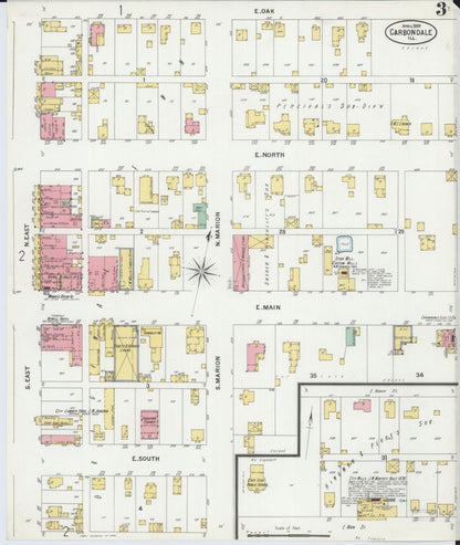 Sanborn Fire Insurance Map from Carbondale, Jackson County, Illinois (1899), Sheet #0003 - Complete Map Set gallery image, historic Sanborn map, vintage wall art, Illinois Illinois