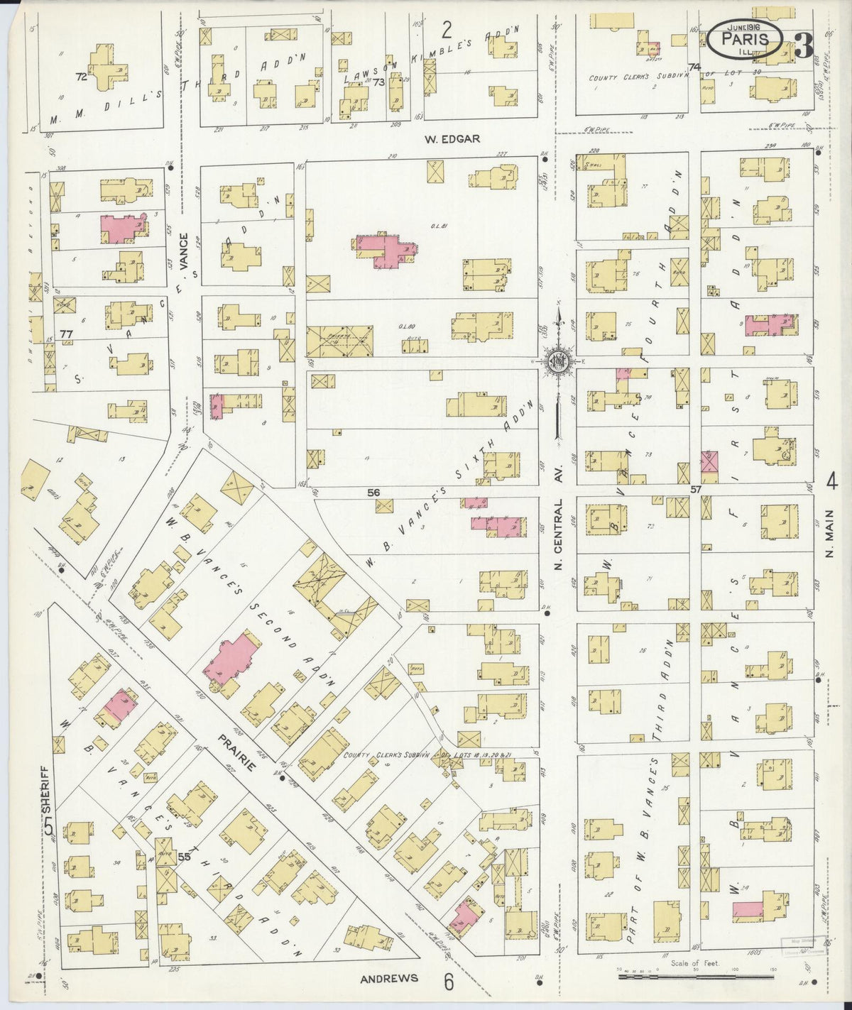 Sanborn Fire Insurance Map from Paris, Edgar County, Illinois (1916), Sheet #0003 - Historic Sanborn Fire Insurance Map Print, vintage old map wall art, antique decor, genealogy gift, Illinois Illinois map