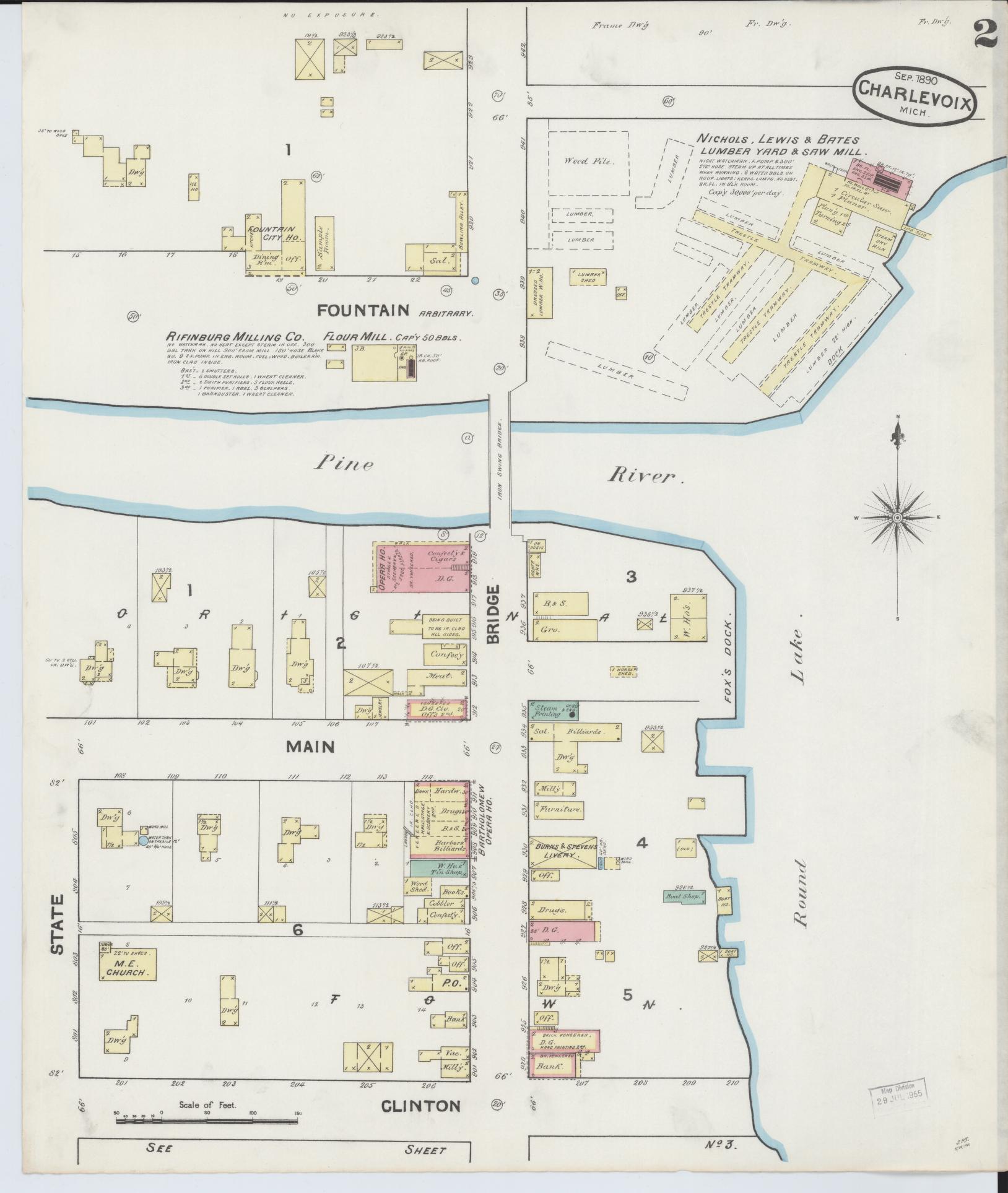 Sanborn Fire Insurance Map from Charlevoix, Charlevoix County, Michigan (1890), Sheet #0002 - Historic Sanborn Fire Insurance Map Print, vintage old map wall art, antique decor, genealogy gift, Michigan Michigan map