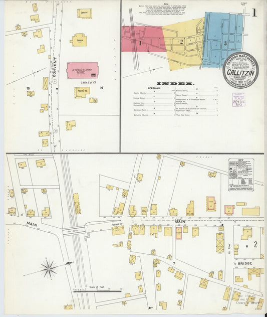 Sanborn Fire Insurance Map from Gallitzin, Cambria County, Pennsylvania (1905), Sheet #0001 - Historic Sanborn Fire Insurance Map Print, vintage old map wall art, antique decor, genealogy gift, Pennsylvania Pennsylvania map