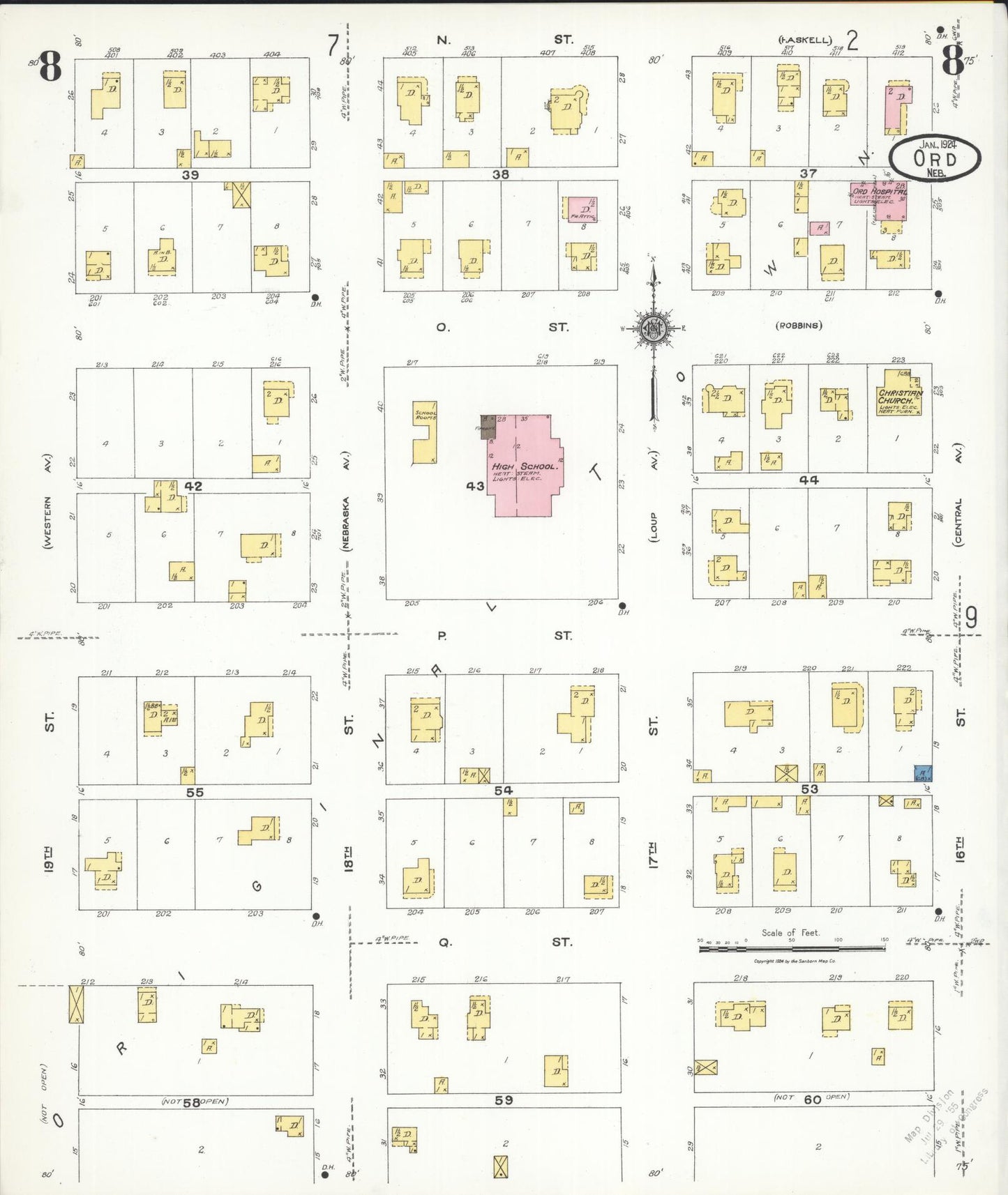 Sanborn Fire Insurance Map from Ord, Valley County, Nebraska (1924), Sheet #0008 - Complete Map Set gallery image, historic Sanborn map, vintage wall art, Nebraska Nebraska