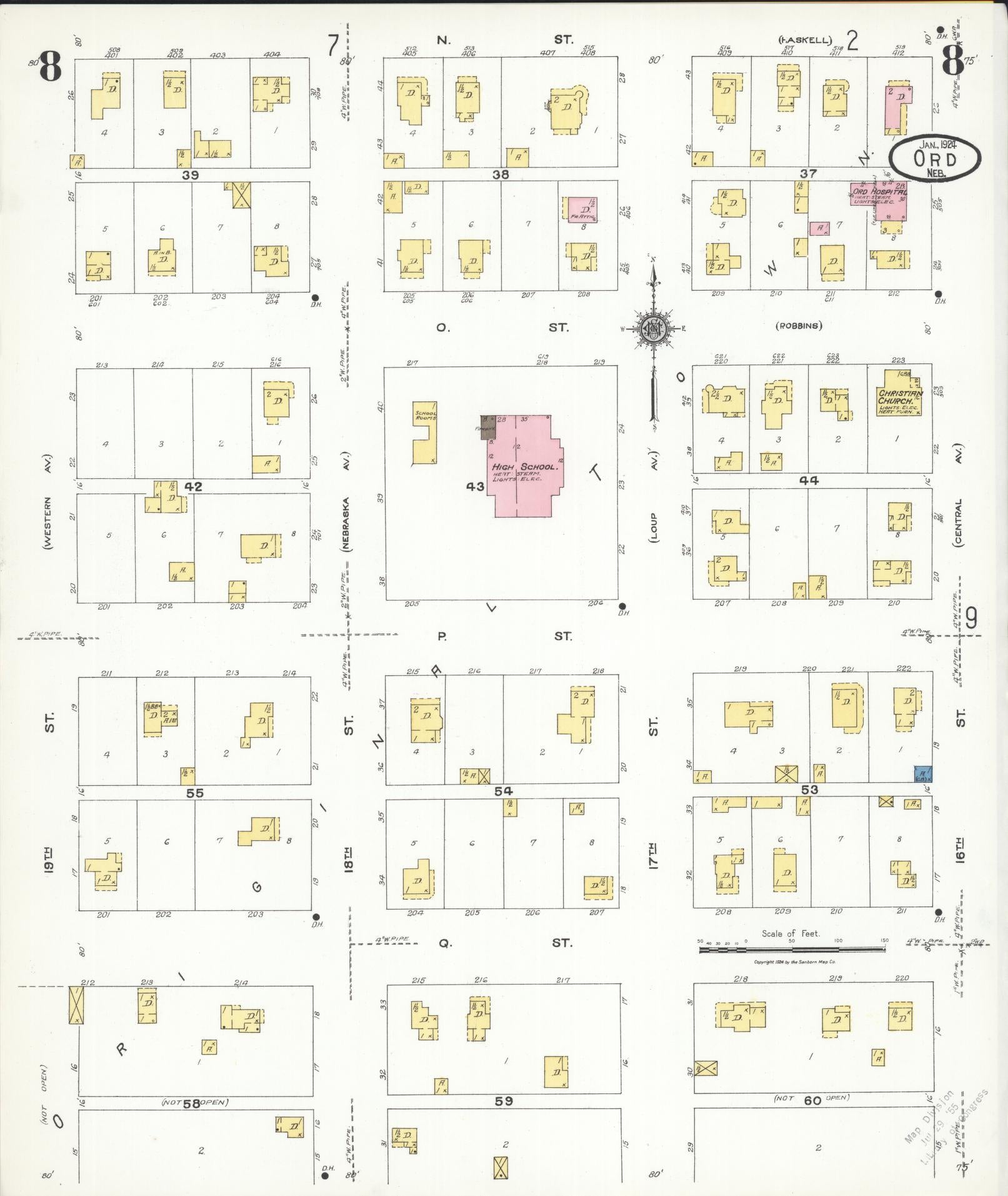 Sanborn Fire Insurance Map from Ord, Valley County, Nebraska (1924), Sheet #0008 - Complete Map Set gallery image, historic Sanborn map, vintage wall art, Nebraska Nebraska