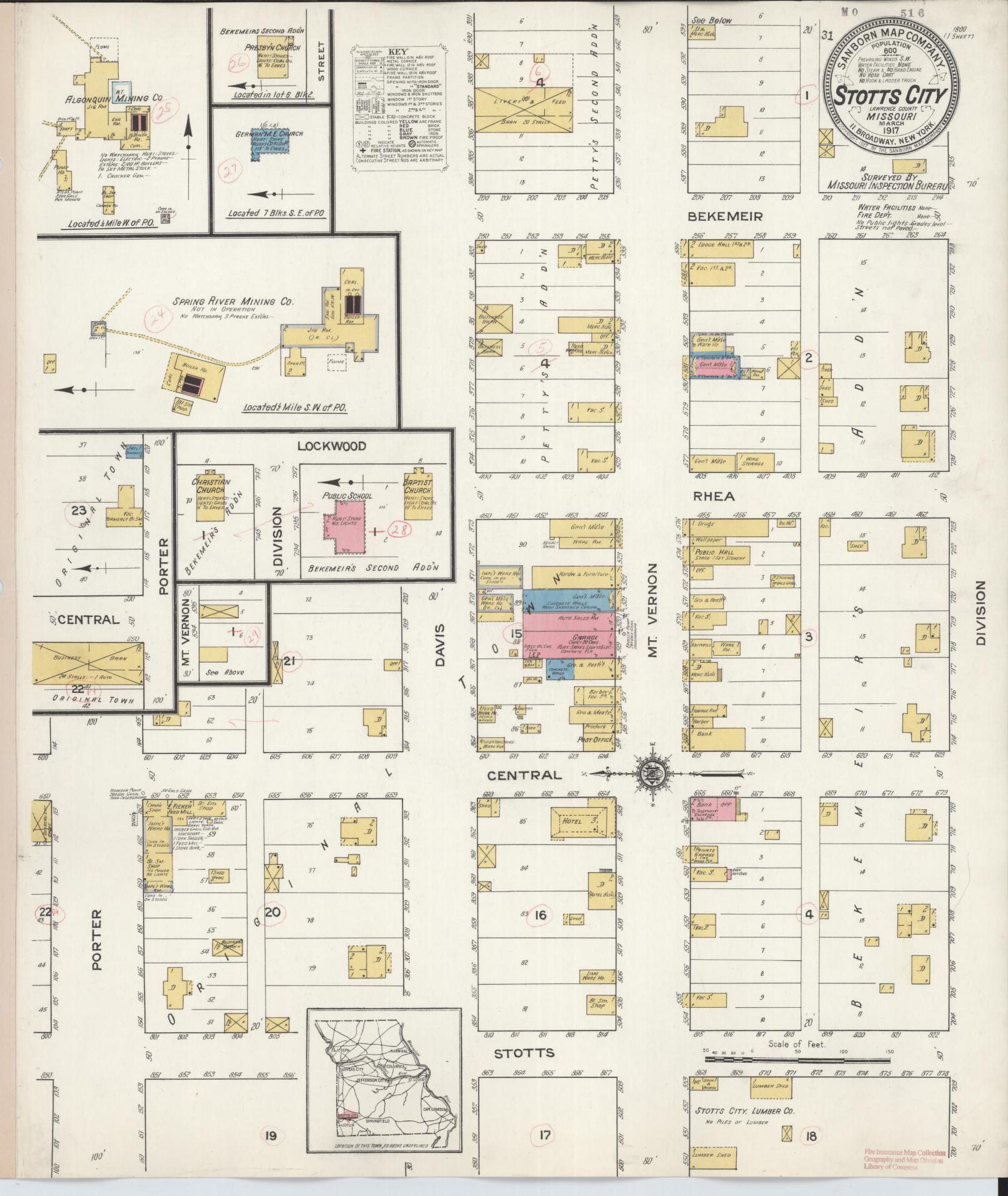 Sanborn Fire Insurance Map from Stotts City, Lawrence County, Missouri (1917), Sheet #0001 - Historic Sanborn Fire Insurance Map Print, vintage old map wall art, antique decor, genealogy gift, Missouri Missouri map