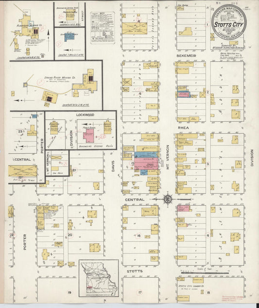 Sanborn Fire Insurance Map from Stotts City, Lawrence County, Missouri (1917), Sheet #0001 - Historic Sanborn Fire Insurance Map Print, vintage old map wall art, antique decor, genealogy gift, Missouri Missouri map