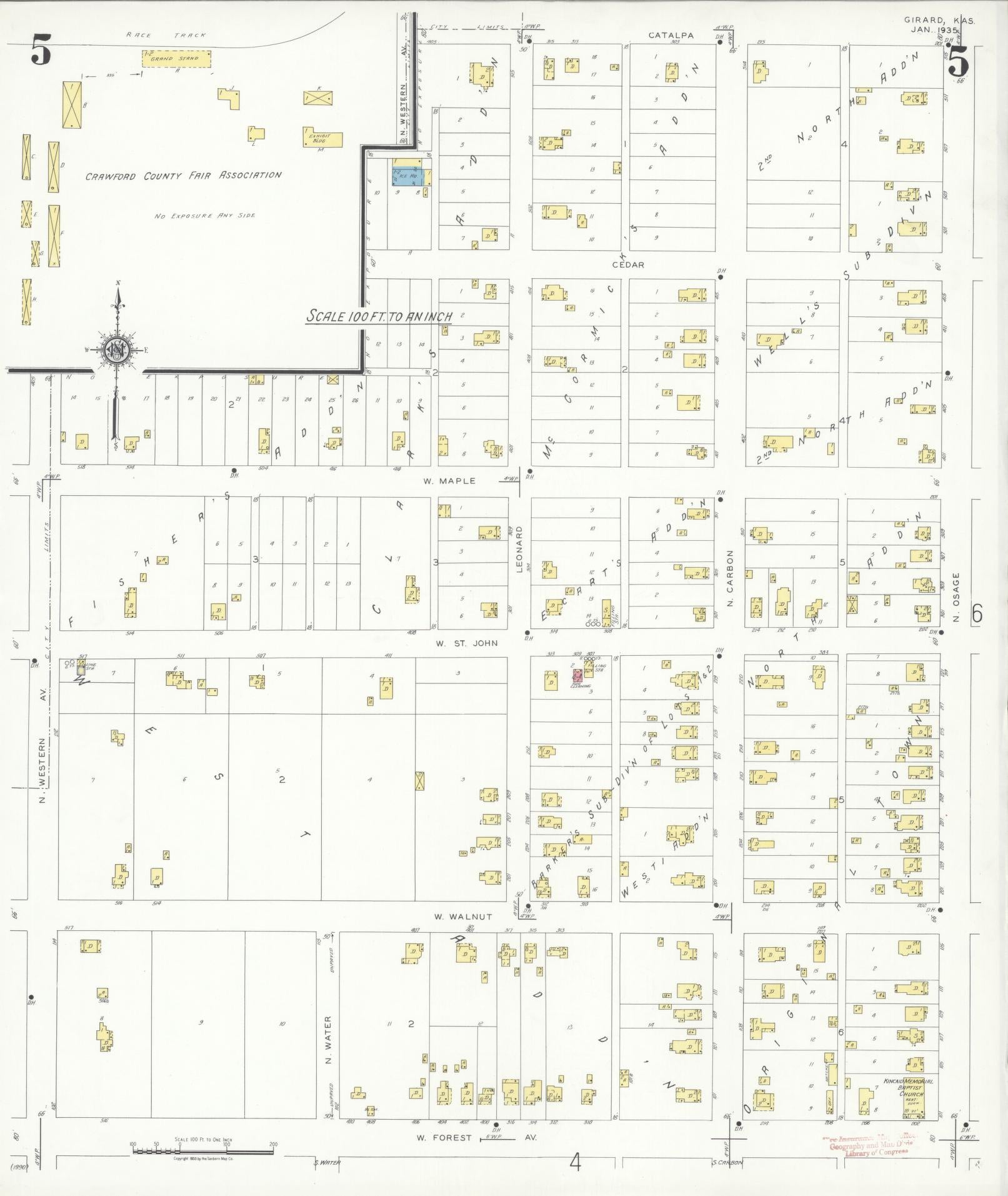 Sanborn Fire Insurance Map from Girard, Crawford County, Kansas (1935), Sheet #0005 - Complete Map Set gallery image, historic Sanborn map, vintage wall art, Kansas Kansas