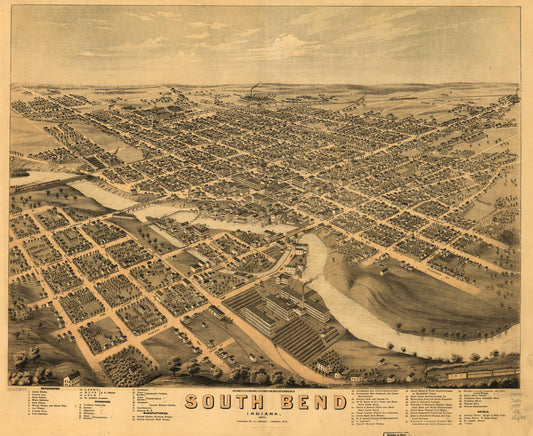 South Bend, Indiana 1874. (1874) – Historic Bird’s-Eye View Panorama Print