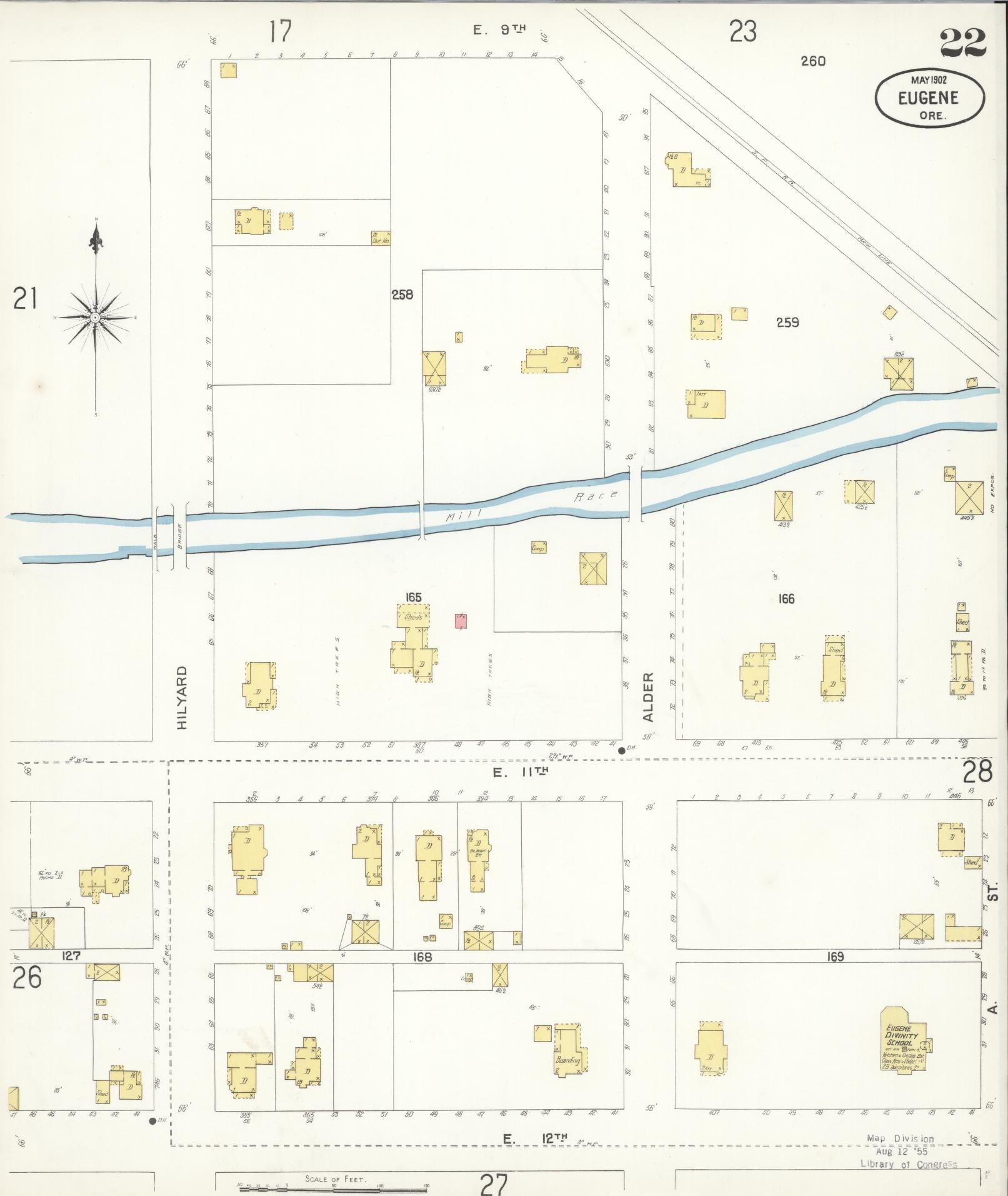 Sanborn Fire Insurance Map from Eugene, Lane County, Oregon (1902), Sheet #0022 - Historic Sanborn Fire Insurance Map Print, vintage old map wall art, antique decor, genealogy gift, Oregon Oregon map
