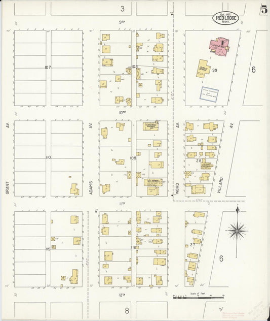 Sanborn Fire Insurance Map from Red Lodge, Carbon County, Montana (1907), Sheet #0005 - Historic Sanborn Fire Insurance Map Print, vintage old map wall art, antique decor, genealogy gift, Montana Montana map