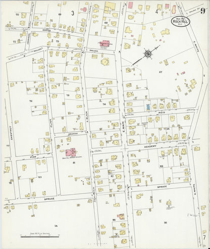 Sanborn Fire Insurance Map from Rock Hill, York County, South Carolina (1910), Sheet #0009 - Complete Map Set gallery image, historic Sanborn map, vintage wall art, South Carolina South Carolina